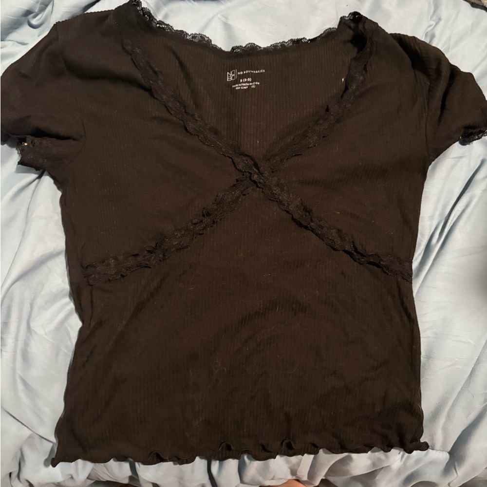 Black Lace Trim Women Top